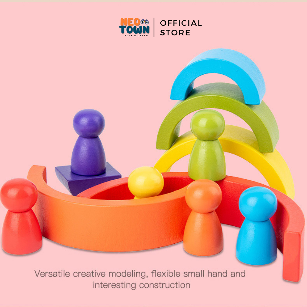 Cầu Vồng Cùng Búp Bê Gỗ Neo Town - Đồ Chơi Vận Động Kỹ Năng Montessori