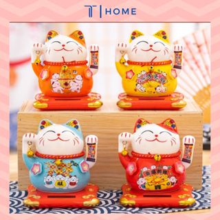 Mèo thần tài, mèo cầu may vẫy tay bằng sứ dễ thương dùng năng lượng mặt trời - Home T