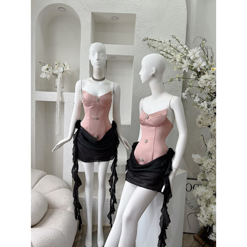 Đầm cúp đính đá tua rua y2k màu mới