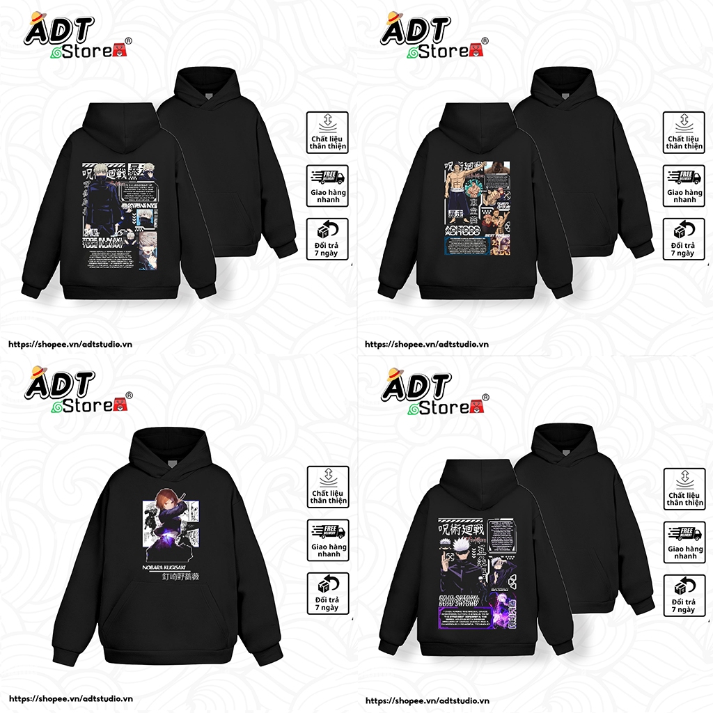 BST MẪU Áo Hoodie ĐEN Jujutsu Kaisen Nam / Nữ