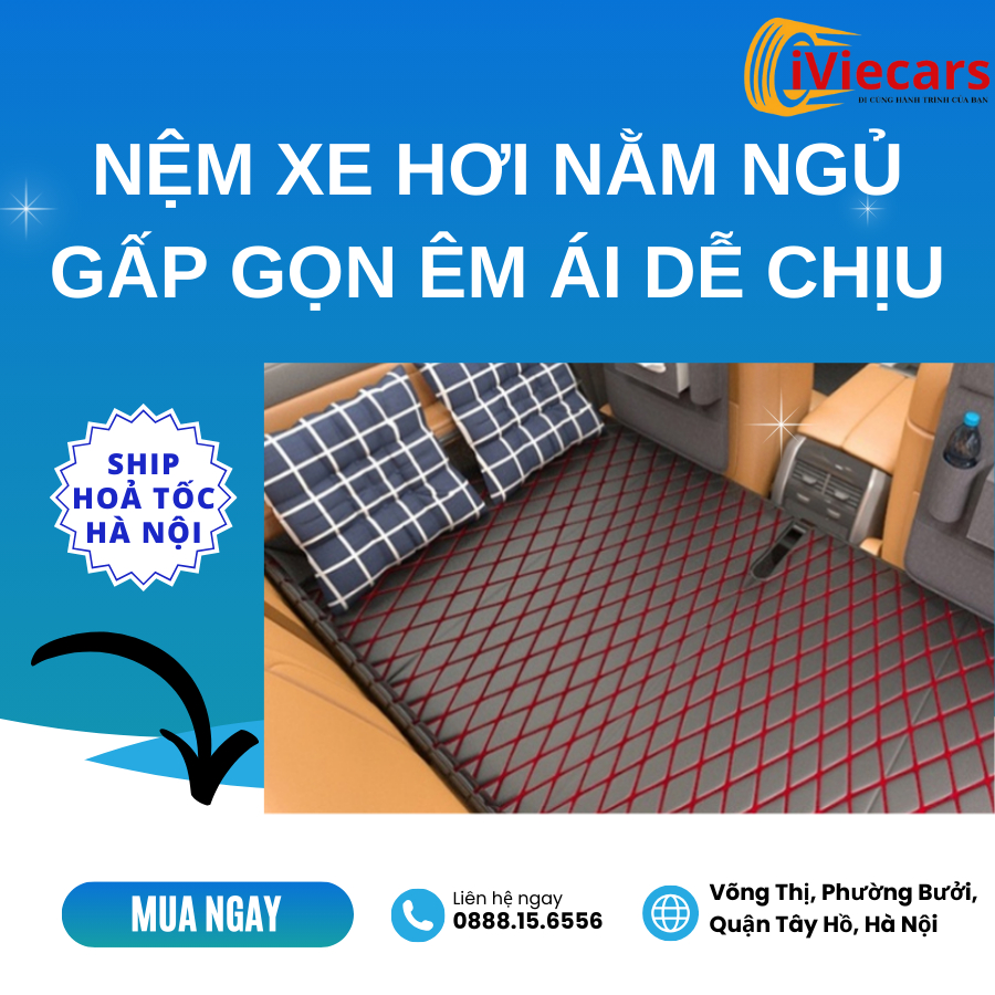 Nệm xe hơi nằm ngủ gấp gọn bằng da cao cấp, đệm ô tô ghế sau cho xe 4 5 7 chỗ và bán tải dài 1m2 không cần bơm