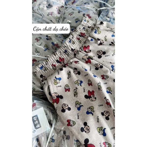 Quần baggy chất dạ chéo in hình mickey hàng cao cấp siêu cute, Quần nữ dáng baggy lưng chun hình mickey hothit
