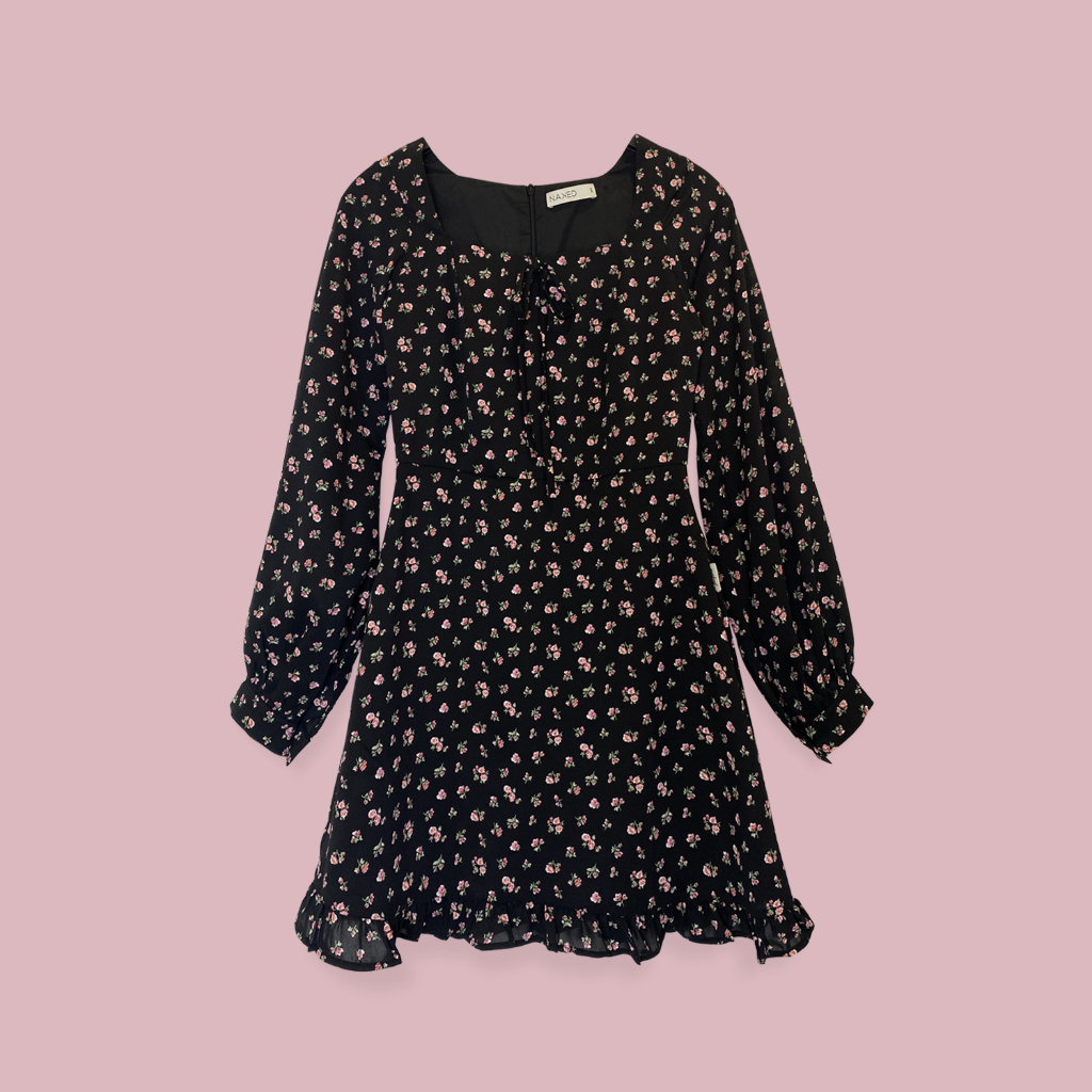 Váy hoa nhí dài tay phối đuôi bèo Naked By V -  Lichi Dress