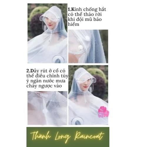 Áo Mưa Cánh Rơi Trong Suốt Hàn Quốc Có Kính Che Mưa, Áo Mưa Đi Xe Máy, Áo Mưa Phản Quang 1 Người Và 2 Người Chất Xịn