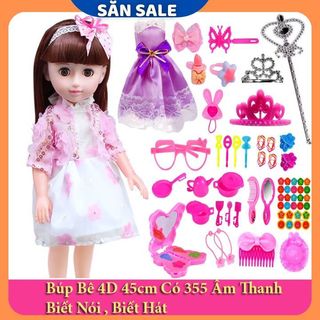Búp Bê Doll Mắt 4D Cao 43Cm 160 Âm Thanh + Tặng Phụ Kiện 29 Pcs (Hồng)