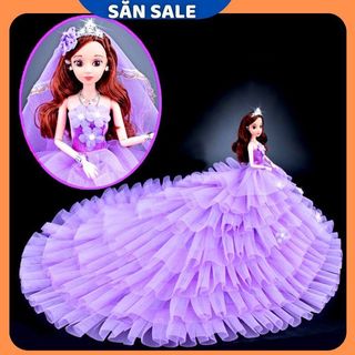 Búp Bê Cô Dâu Xòe Tầng Tặng Phụ Kiện 8 Món + 03 Váy Ngắn (Hồng , Xanh , Tím)