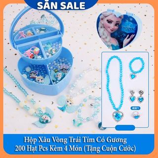 Hộp Xâu Vòng Hạt Cườm Trái Tim Công chúa Elsa Frozen Có Gương Soi(Tặng Kèm Phụ Kiện+Cuộn Cước Xâu Vòng)