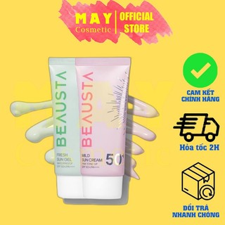 Kem chống nắng rau má beausta nâng tone chống nước sun gel fresh / mild sun spf 50+/ pa++++ 50g may