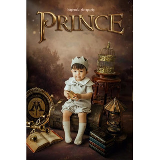 Bộ vest hoàng tử  cho bé trai mặc thôi nôi kèm áo thun trắng và vương miện