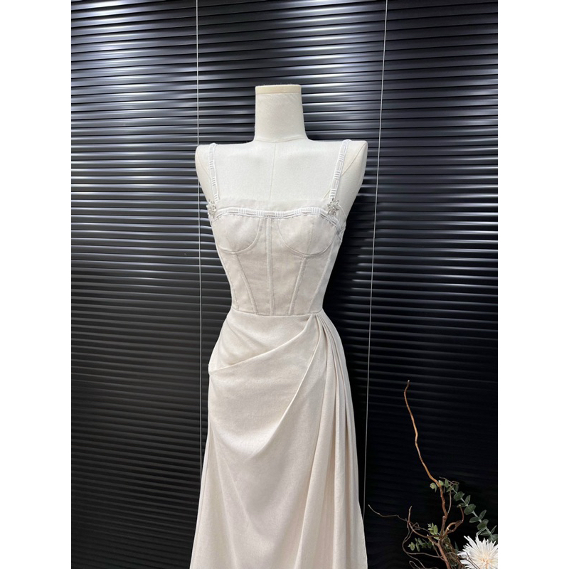 Đầm xoè 2 dây viền ren đắp chéo