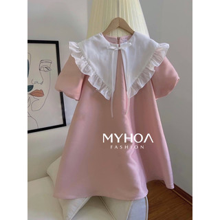 MYHOA| Váy Nữ Babydoll Hồng Pastel Cổ Bèo TKCC