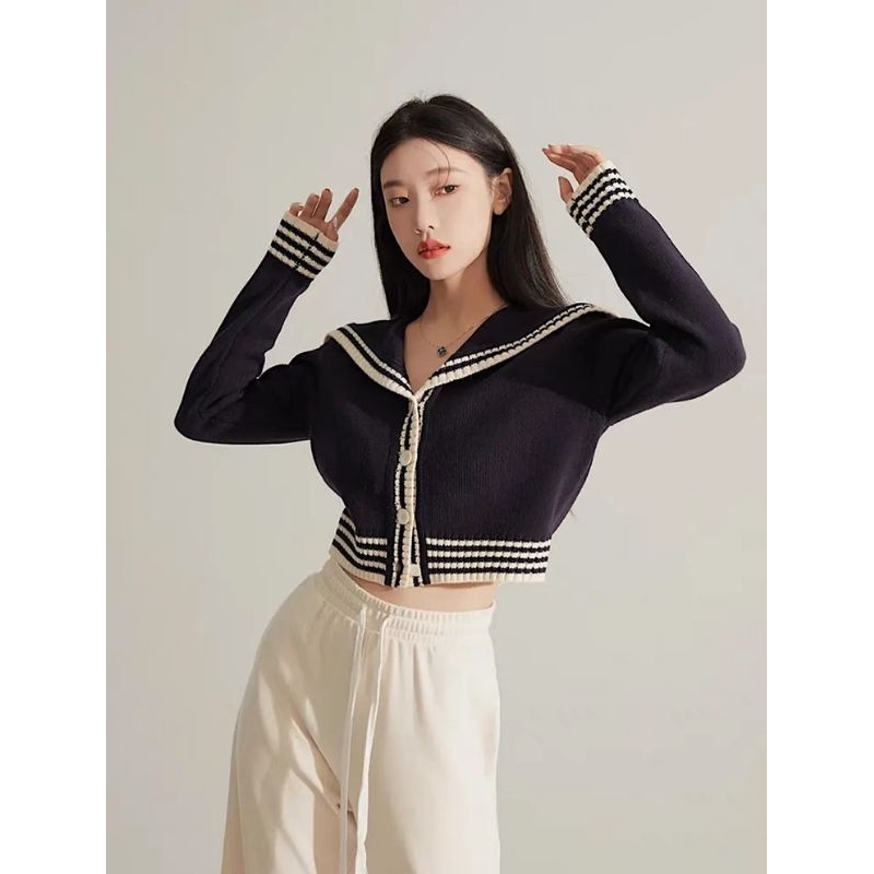 Áo len cadigan croptop