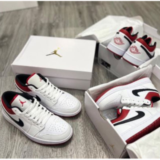 Giày sneaker JD 1 low white , Giày Jordan Thấp Cổ Trắng Phối Đỏ vệt Đen Hottrend 2023.full box