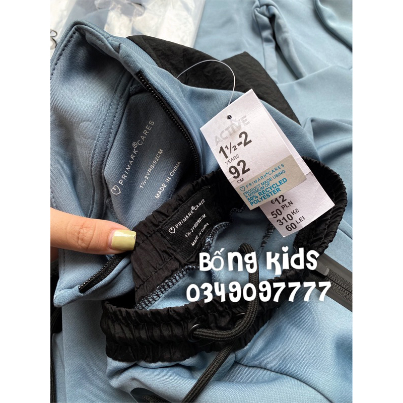 Bộ Nỉ Kéo Khoá Bé Trai Thể Thao Xanh Trời Xẫm PR