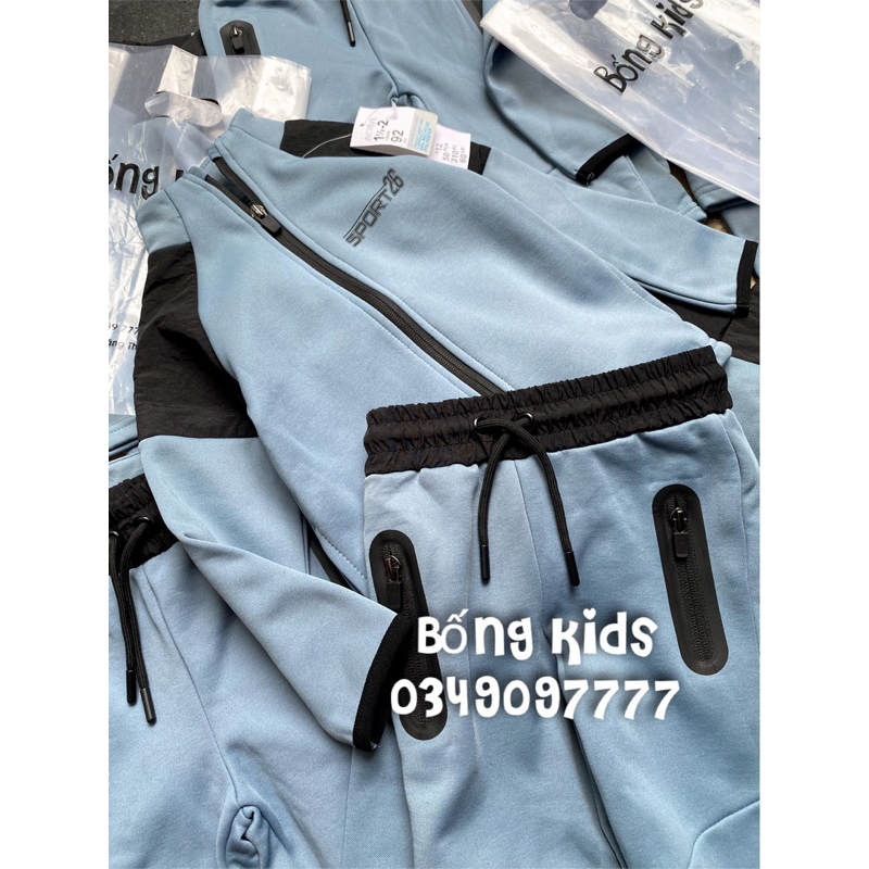 Bộ Nỉ Kéo Khoá Bé Trai Thể Thao Xanh Trời Xẫm PR