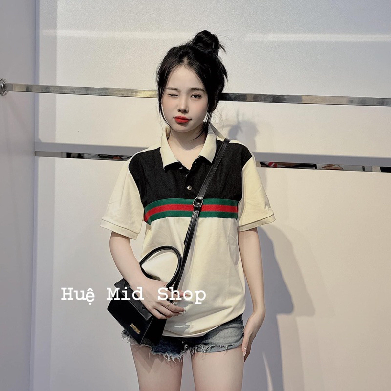 ÁO COTTON SU POLO PHỐI VIỀN NGANG NGỰC, from rộng tay lỡ unisex oversize