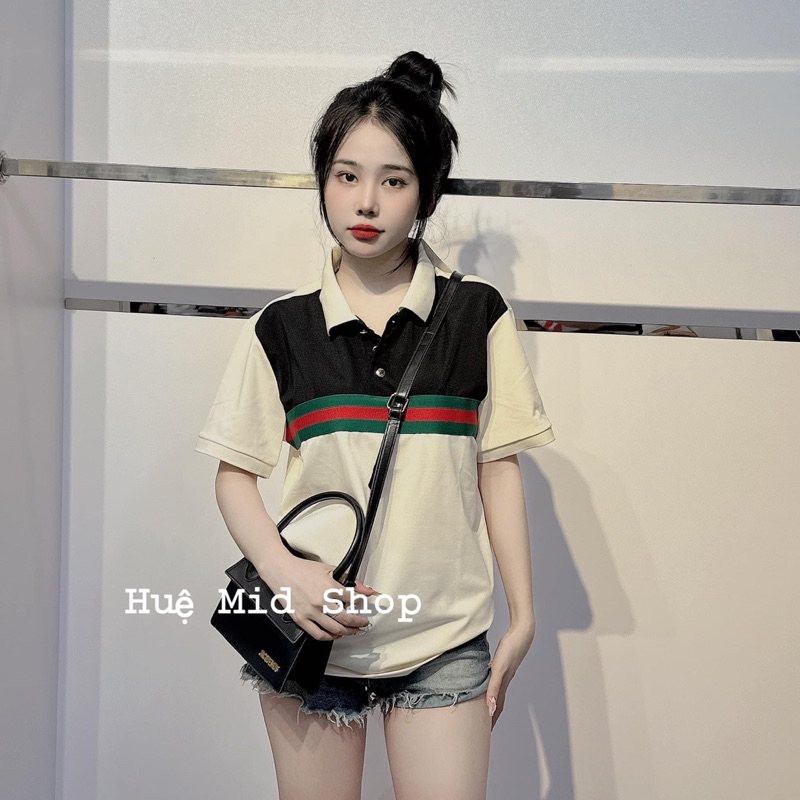 ÁO COTTON SU POLO PHỐI VIỀN NGANG NGỰC, from rộng tay lỡ unisex oversize