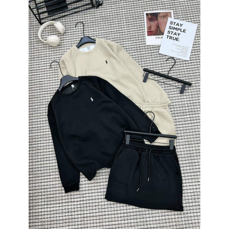 Set đồ nữ Sét áo thụng thêu logo chất umi dày dặn mix chân váy chữ  A năng động