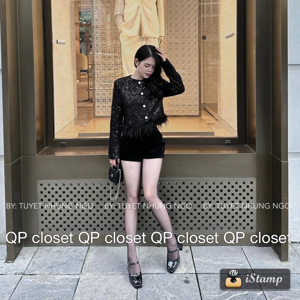 Áo Dạ Bling Bling Lông Khuy Đá sang chảnh