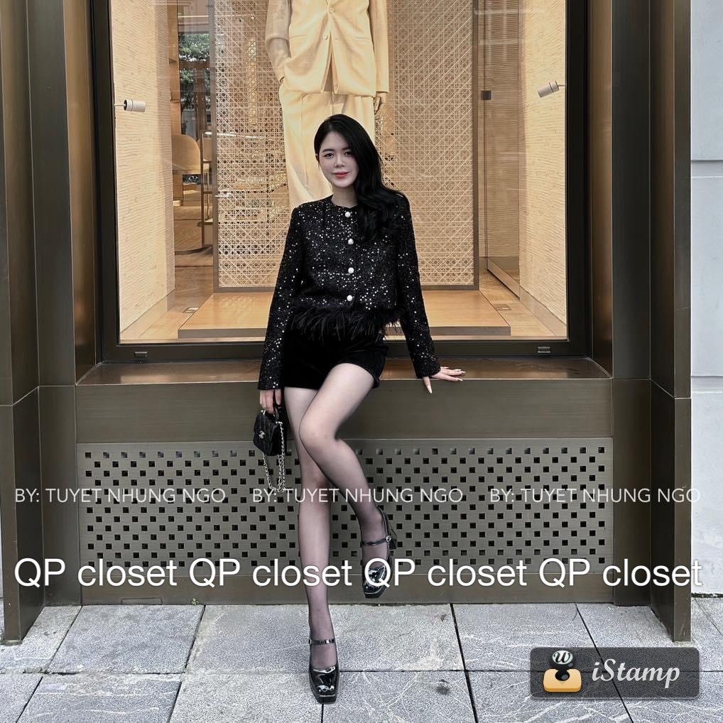 Áo Dạ Bling Bling Lông Khuy Đá sang chảnh