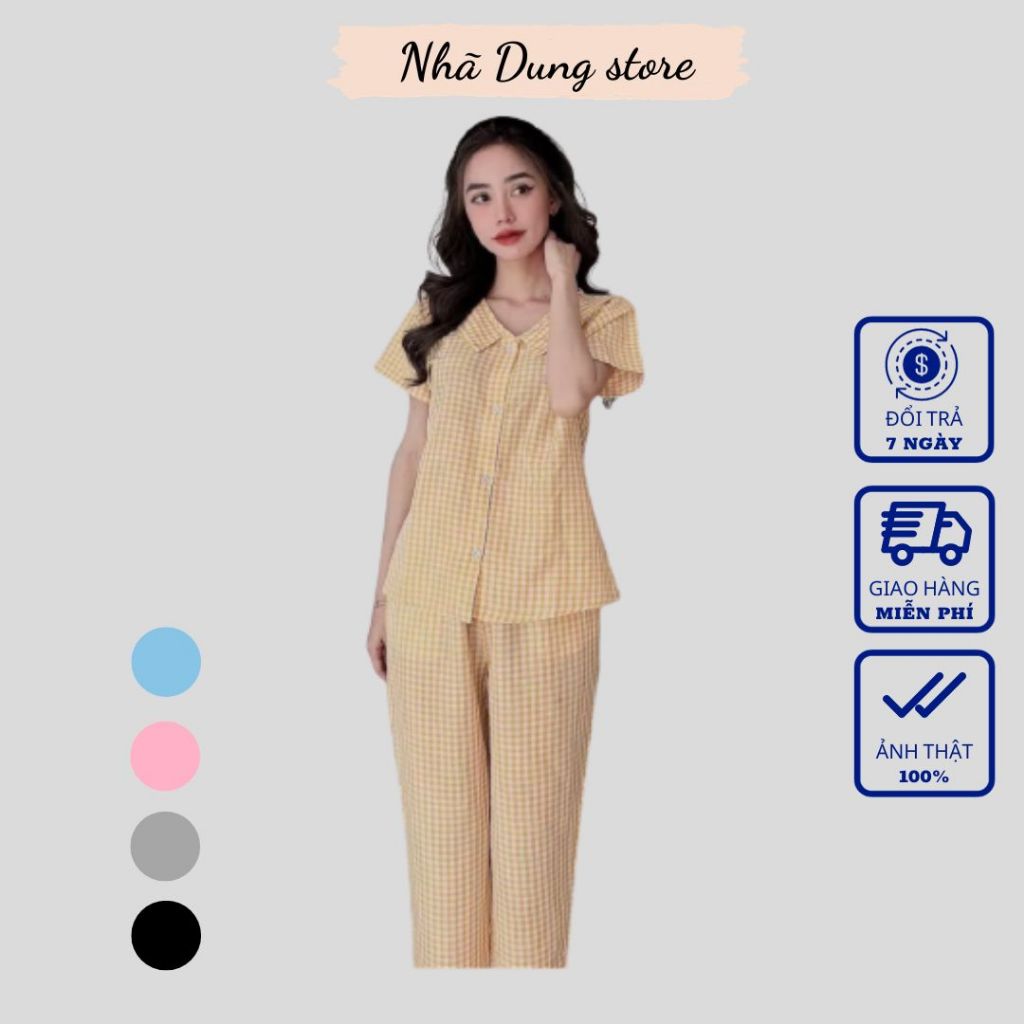 Đồ bộ nữ đồ mặc nhà vải Kate tay ngắn quần dài có túi Nhã Dung Store mềm mịn mát dưới 65kg