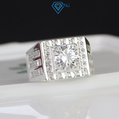 Nhẫn bạc nam vuông viền đính đá sang trọng, trang sức nam cao cấp NNA0391 - Trang Sức TNJ