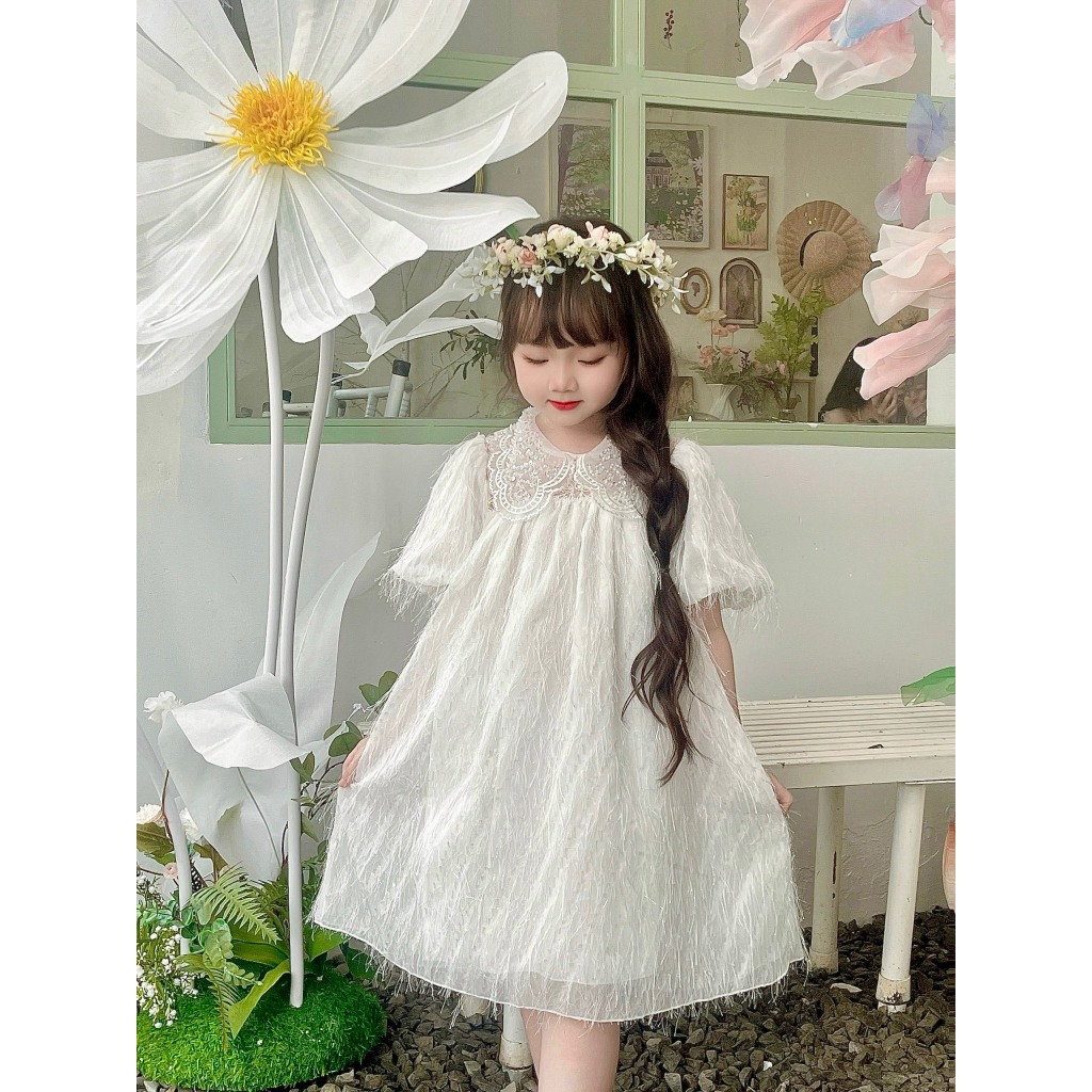 Váy trắng cho bé gái BABYSTORE88 - đầm ren công chúa 2 lớp trẻ em hàng thiết kế 1 2 3 4 5 6 7 8 tuổi V75