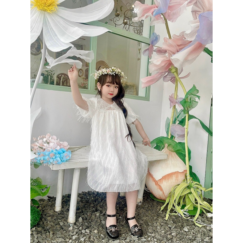 Váy trắng cho bé gái BABYSTORE88 - đầm ren công chúa 2 lớp trẻ em hàng thiết kế 1 2 3 4 5 6 7 8 tuổi V75