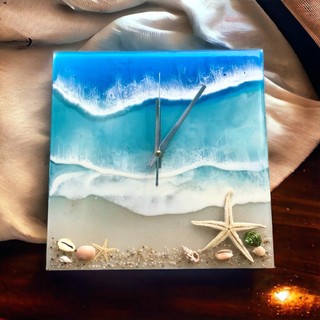 Tranh Đồng Hồ Treo Tường Epoxy Resin Sóng Biển Lilande 30 cm