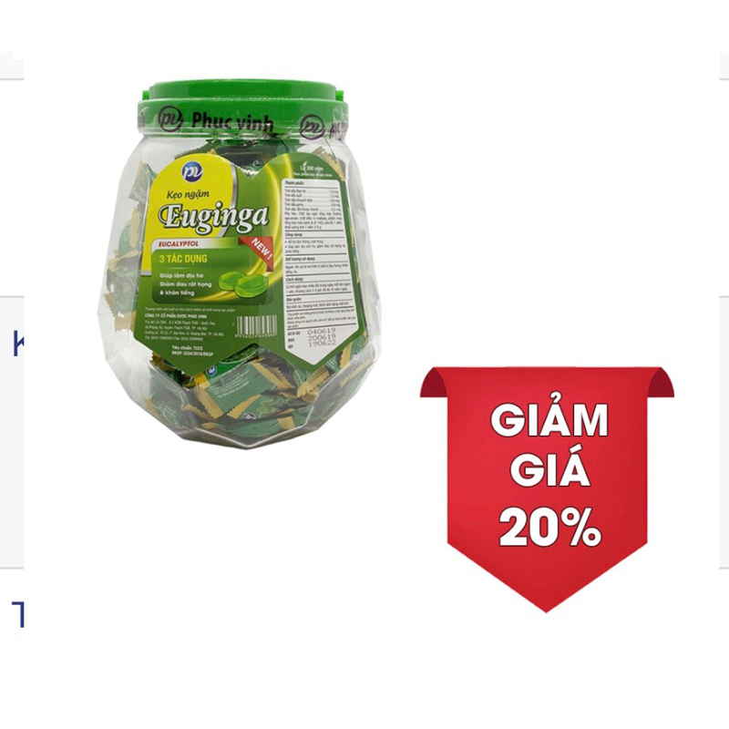 ✅ Kẹo Ngậm Sát Khuẩn Họng Euginga Phúc Vinh ( hũ 300v)