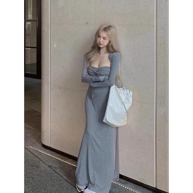 Set 3 món áo xoắn vạt nhọn chân váy đuôi cá kèm khoác