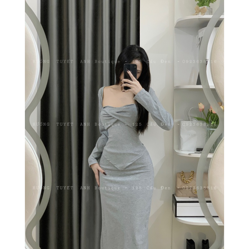 Set 3 món áo xoắn vạt nhọn chân váy đuôi cá kèm khoác