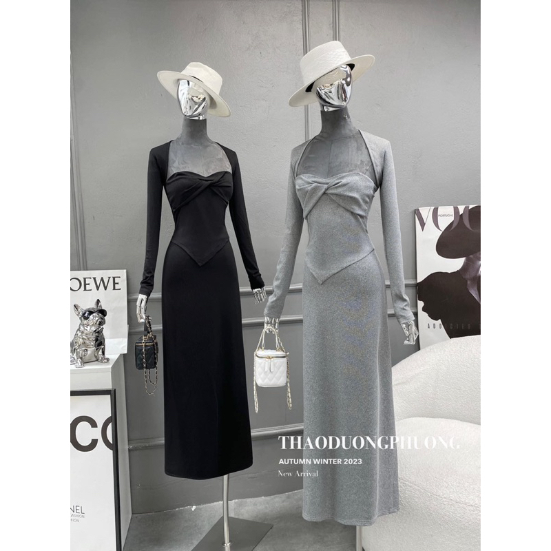 Set 3 món áo xoắn vạt nhọn chân váy đuôi cá kèm khoác