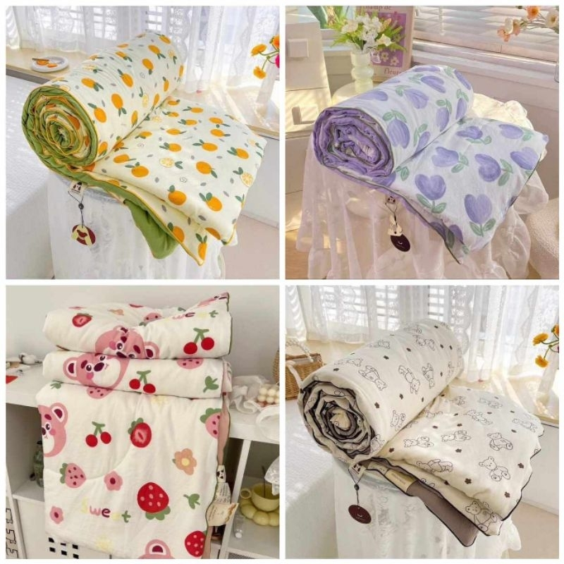 Chăn Cotton Đũi Nhập Khẩu chần bông xơ Đậu Nành phong cách Hàn Quốc hàng Chính Hãng - Chăn hè chần bông