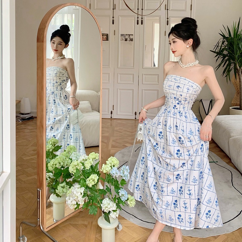 Đầm ống midi dáng xòe công chúa họa tiết hoa phong cách thanh lịch sang chảnh, váy midi hoa xòe phong cách thanh lịch