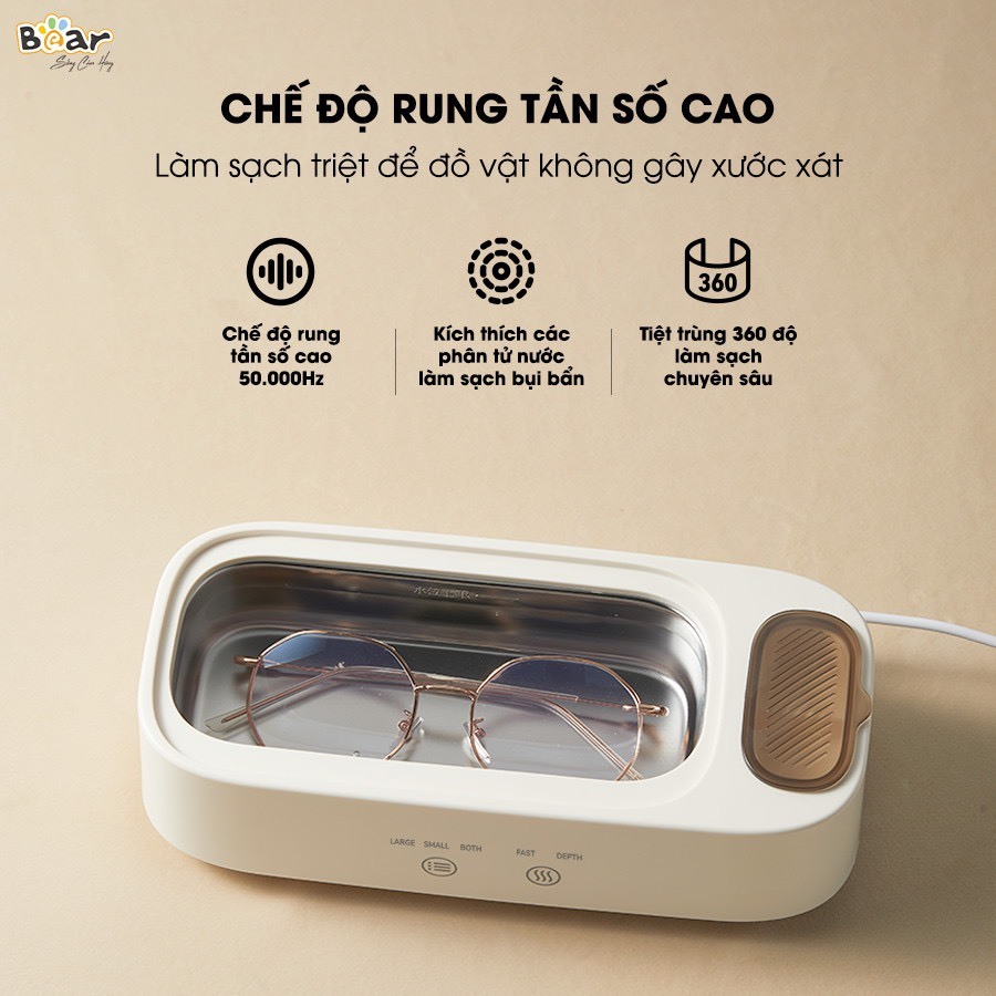 MÁY RUNG SÓNG ÂM BEAR MR038 - Làm sạch Trang Sức, vệ sinh Mắt Kính, Lens, Bảo Hành 18 Tháng Chính Hãng
