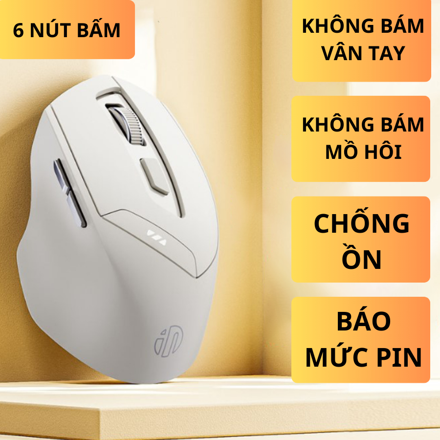 Chuột máy tính không dây bluetooth Maxcotech DR6 sạc pin chống ồn hiển thị mức pin 3 chế độ kết nối