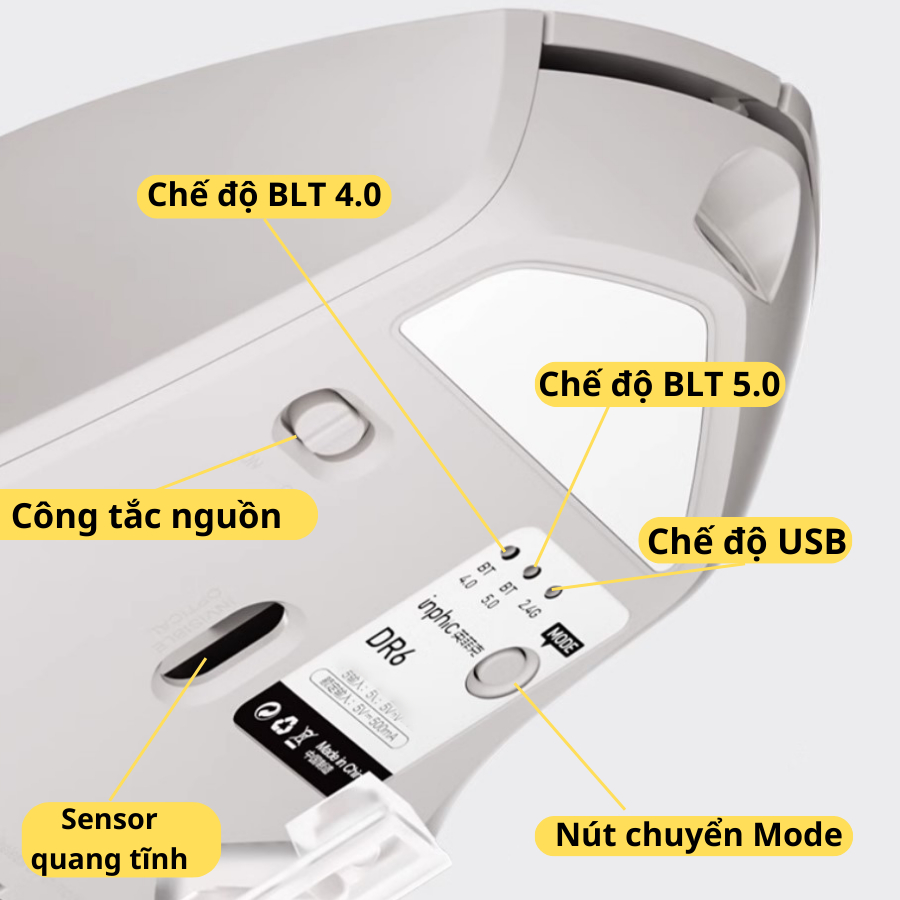 Chuột máy tính không dây bluetooth Maxcotech DR6 sạc pin chống ồn hiển thị mức pin 3 chế độ kết nối