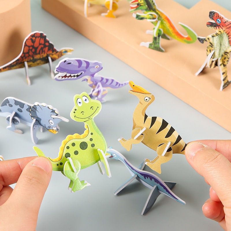 Set 100 thẻ lắp ghép 3D giấy xốp hình khủng long, côn trùng, pokemon, con quay cho bé