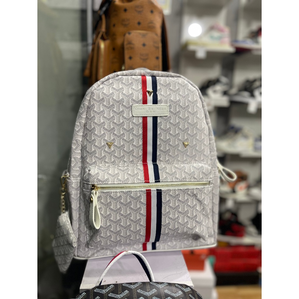 Balo EDMOND MASION MONOGRAM màu trắng tặng ví nhỏ, móc  khóa cún