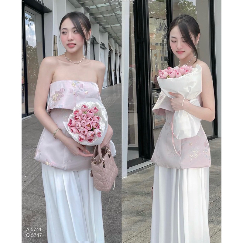 Áo peplum tafa hoa gấp ly ngực Edsel