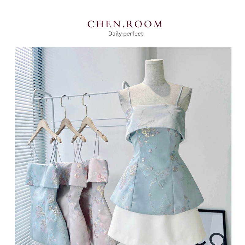 Áo peplum tafa hoa gấp ly ngực Edsel