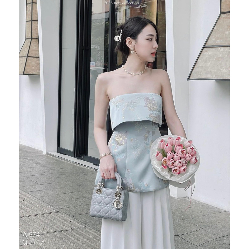 Áo peplum tafa hoa gấp ly ngực Edsel