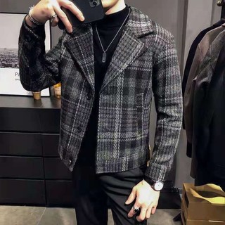 Áo khoác dạ nam kẻ caro cổ vest phong cách lịch thiệp đẹp