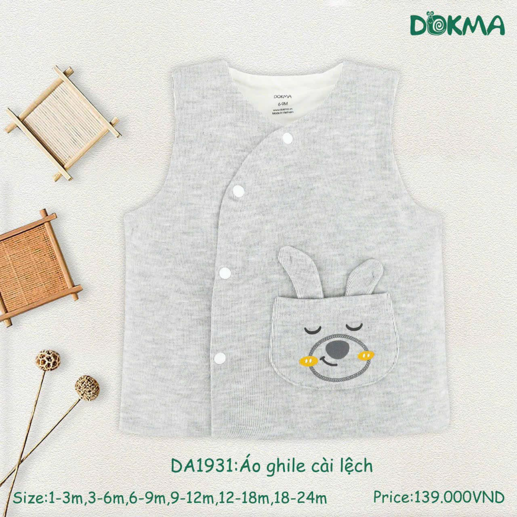 Áo gile nỉ dày DOKMA DA1931 size 3M - 18M