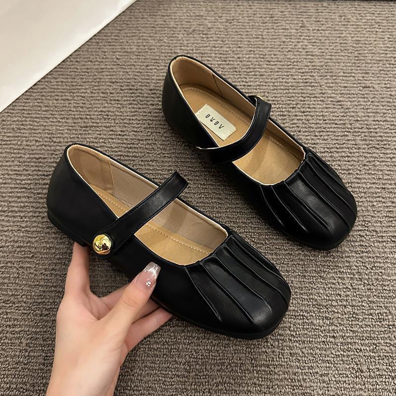 Giày Bệt Mũi Nhăn Khuy Dán Qc Da Mềm