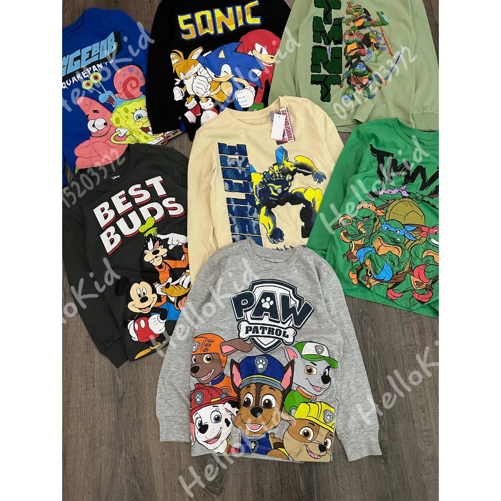 Áo thun dài tay hình in hoạt hình cho bé