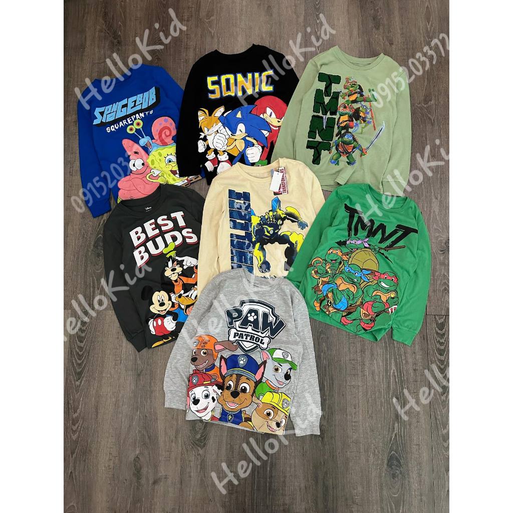 Áo thun dài tay hình in hoạt hình cho bé