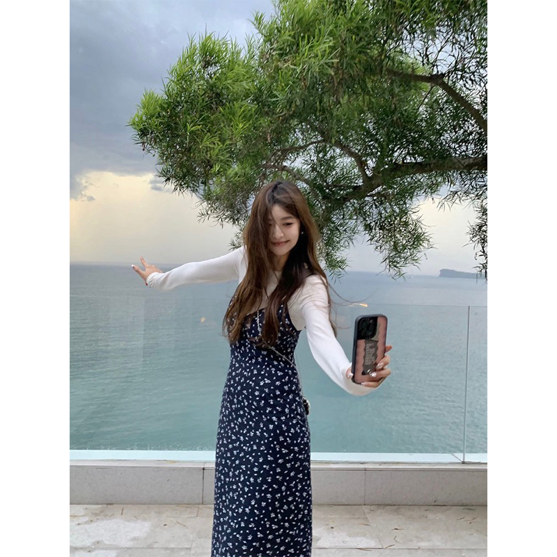 Set váy hoa nhí dáng dài mix áo trắng nàng thơ