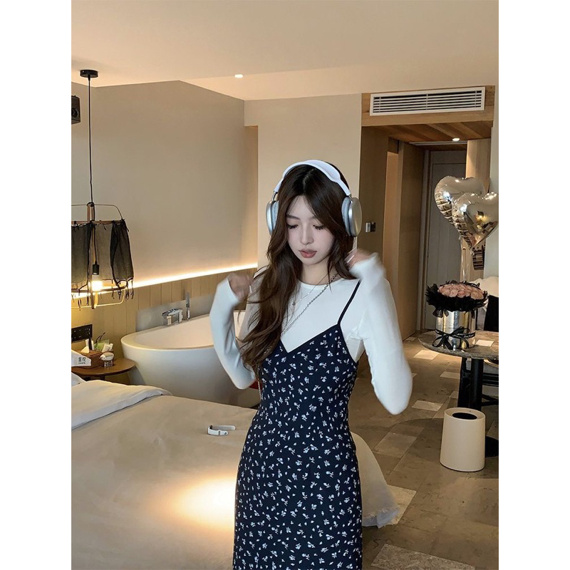 Set váy hoa nhí dáng dài mix áo trắng nàng thơ